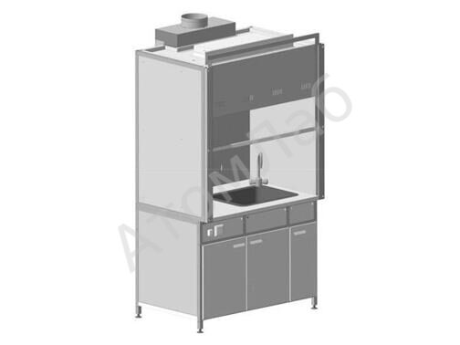 Шкаф вытяжной с мойкой из НС и смесителем 1200х900х2145 мм, раб. поверхность - МОНОЛИТНАЯ КЕРАМИКА