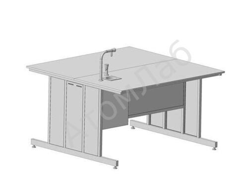 Стол островной с подводом воды 1513х1513х900 мм (1 комплект кран Tof), раб. поверхность - DURCON с бортиком